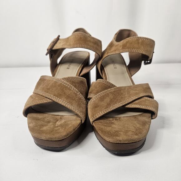 Donald J. Pliner Sandals Women's 10M Geni Camel Brown Suede Block Heels NWT - Picture 2 of 8